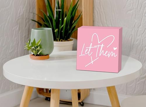 Let Them Wooden Sign, Pink Office Decorations for Work, Let Them Mental Health Rustic Wood Box Signs 5x5 Inch, Desk Shelf Tabletop Decor for Home Cubicle Decor, Office Gifts for Coworkers Women, 19 - Image 5