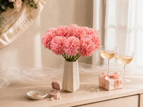 Mandy's 12pcs Artificial Pink Ball Chrysanthemum Flowers - Image 5