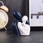 Mini Couple Ceramic Small Statue, Romantic Couple Figurine for Home Decor, Tv Stand, Living Room Nick nacks, Dresser for Bedroom, Shelves, Valentine, Items for Wedding Decor (Blue White and Silver) - Image 2