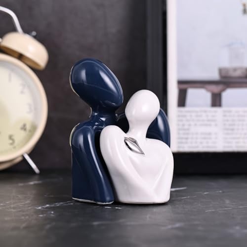 Mini Couple Ceramic Small Statue, Romantic Couple Figurine for Home Decor, Tv Stand, Living Room Nick nacks, Dresser for Bedroom, Shelves, Valentine, Items for Wedding Decor (Blue White and Silver) - Image 2