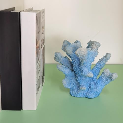 Blue Coral Decor Resin Sculpture, 7.1 Inch Nautical Home Accent for Shelf Tabletop or Cabinet, Stylish Beach Decor, Coastal Decor & Ocean Decor for Bedroom Living Room - Image 5