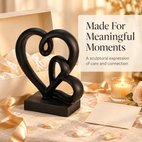 Anniversary Wedding Couples Gift Black Hearts Resin Statue Decor - Image 4