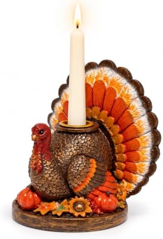 Hodao Thanksgiving Turkey Candle Holder, Resin Fall Home Decor by Hodao