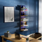 Homaterial 5 Tier Wall Shelf Unit with Light, Blue - Image 3
