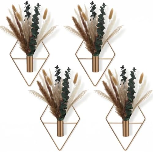 Jexine 4 Pcs Hanging Artificial Planters Wall Decor, Antique Copper, Pampas by Jexine