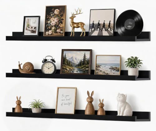 36inch Long Floating Shelves for Wall Decor, 3-Set Shelves with Lip, Black by RicherHouse