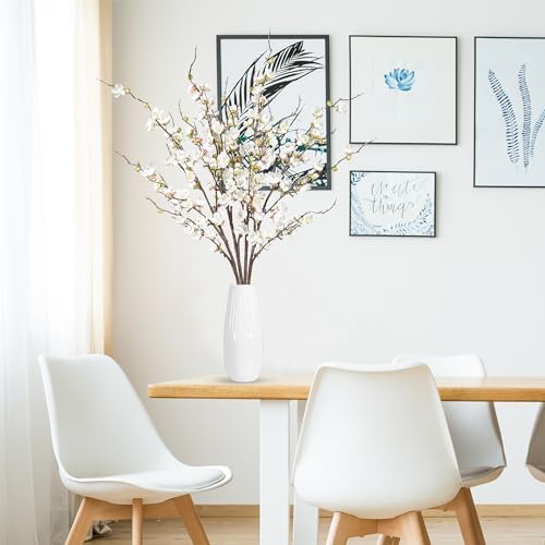 Sggvecsy Artificial Plum Blossom Flowers 4 Pcs Faux Cherry Blossom Stems Faux Silk Plum Blossom Branches 36.2’’ Fake Flowers Long Stems for Vase Arrangements Home Wedding Table Decor (White) - Image 5