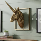 JJALIGHTS Exquisite Resin Animal Head Wall Sculpture (Gift Metal Frame) - Imitation Copper Vintage Decor for Living Room, Bedroom & Office | Decorative Wall Hanging Art (Unicorn) - Image 3
