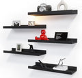RICHER HOUSE 5-Set Floating Shelves with Lip, Black Wall Mounted Wood Shelf by RicherHouse
