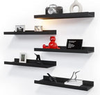 RICHER HOUSE 5-Set Floating Shelves with Lip, Black Wall Mounted Wood Shelf by RicherHouse
