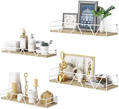 Floating Shelves Set of 4, Wood Wall Shelf, Farmhouse Shelf for Bedroom by Amoot