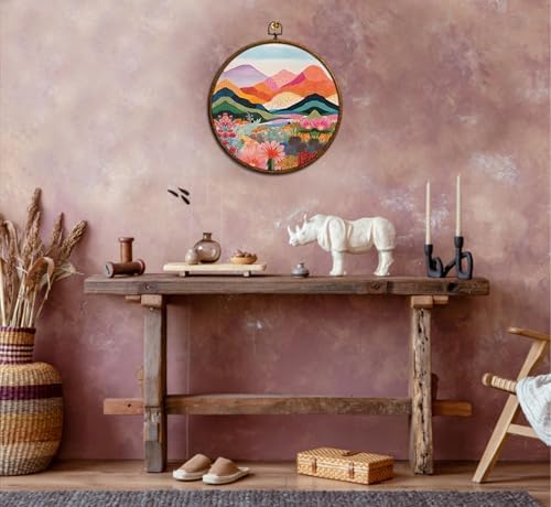 Mountain Boho Wall Decor, Colorful Round Artwork for Wall, Abstract Colorful Office Decor, Round Boho Home Decoration, Circular Hanging Art with Hooks for Living Room Bedroom Kitchen Dorm Decoration, - Image 3