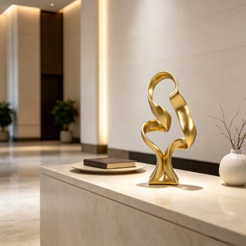 15" Modern Abstract Ribbon Decorative Sculpture, Knot Sculptures,Home Decor,Coffee Table Statues,Dining Living Room Desk Decor,Golden - Image 2