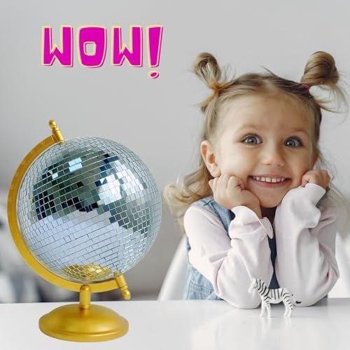 Disco Ball Globe, 8.5in Gold Mirror Tabletop Sculpture - Image 4