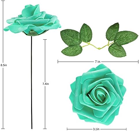 Artificial Flower Foam Rose 25pcs Real Looking Fake Rose with Stems Leaves for Home Decoration Party Garden Centerpieces DIY Wedding Bouquets（Tiffany） - Image 2