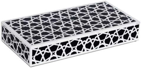 Handicrafts Home Large Decorative Storage Box with Lid, Black and White Moroccan Zellij Coffee Table Storage Box, Remote Control Holder, Keepsake Box for Living Room & Shelf Decor, Zellij 12 x 6 x 2 by HandicraftsHome