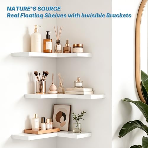 Floating Corner Shelves Wall Mounted with Invisible Brackets Set of 3 - Image 4