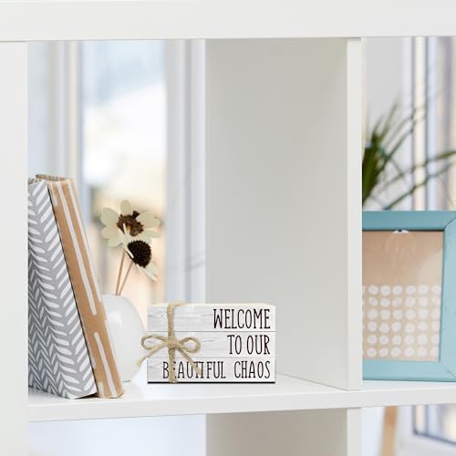 Decorative Books For Home Decor, Rustic Wood Book Stack For Table Decor, Welcome To Our Beautiful Chaos Decor Books For Living Room Bookshelf, Farmhouse Stacked Books Decor (L20) - Image 4