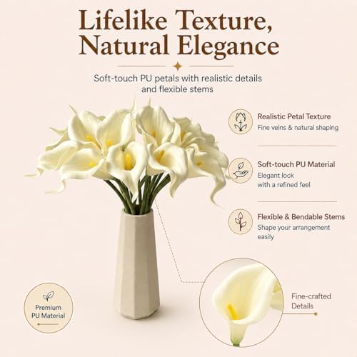 Mandy's 20pcs Cream Calla Lily Artificial Flowers - Image 2
