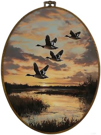 dvhdajed Vintage Mallard Duck Nursery Oval Wall Art Decor, Country Farmhouse Duck Hunting Framed Canvas Art, Rustic Cottage Core Farm Animal Oval Wall Hanging Decor for Bedroom Living Room, 8.7x11.3 by dvhdajed