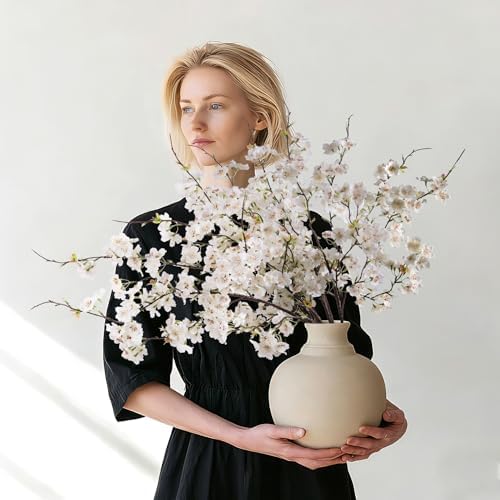Artificial Cherry Blossom Branches 27.6In Silk Cherry Blossom Branches Long Stem Artificial Flowers for Tall Vase, for Home Decor, Spring Decor,Weddings Decor, Party&Festival Gifts 12PCS,White by ENALGRE