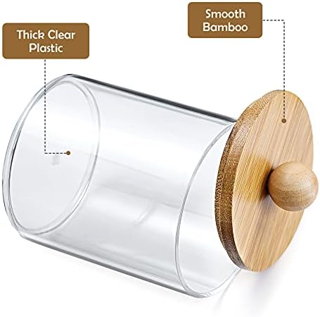 VITEVER 3 Pack Qtip Holder Dispenser with Bamboo Lids - 10 oz Clear Plastic Apothecary Jar Containers for Vanity Makeup Organizer Storage - Bathroom Accessories Set for Cotton Swab, Ball, Pads, Floss - Image 4