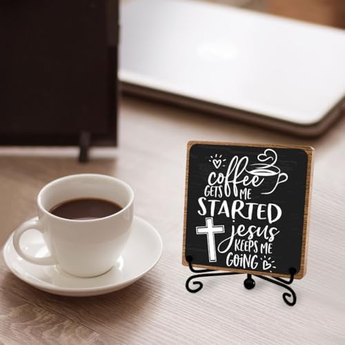 Christian Coffee Decor, Wooden Desk Sign with Metal Stand for Coffee Bar - Image 4