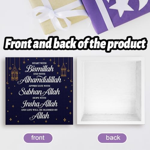 Inspirational Islamic Wooden Box Sign Desktop Decor Arabic Ramadan Decoration Eid Ramadan Mubarak Start and End with Allah Appreciate and Hope with Allah Sign for Islamic Home - Image 3