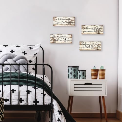 4 Pieces Beige Bathroom Decor Farmhouse Bible Verses Wall Decor Christian Signs Religious Art for Home Motivational Prayer Wall Art for Living Room Office Bedroom Bathroom(Beige, 10x4") - Image 6