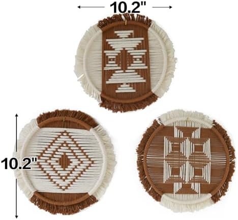 3Pcs Macrame Wall Hanging Boho Handmade Round Geometric Woven 10.2"W*10.2"L - Image 5