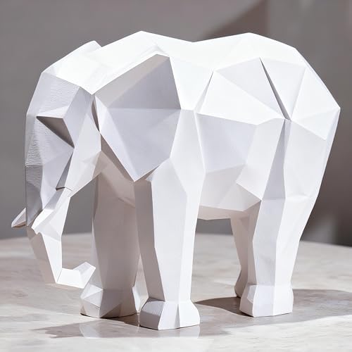 Cynkeyee Resin Elephant Statue Figurine - 4.5 in White Statues Decorations by Cynkeyee