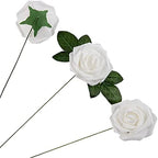 Artificial Flower Foam Rose 25pcs Real Looking Fake Rose with Stems Leaves for Home Decoration Party Garden Centerpieces DIY Wedding Bouquets（White） - Image 3
