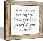 Motivational Wood Plaque Sign Desk Decor, Sobriety Gifts, Rustic Farmhouse Square Desk Decor, Recovery Gifts For Women-You Sobriety is a Big Deal I Love You and I'm Proud of You by ZPPRJF