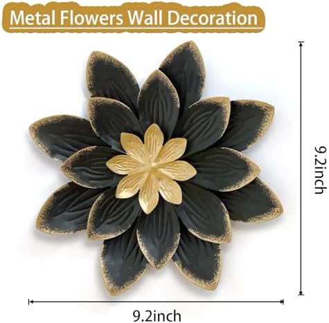 LIFFY 9.2“ Black and Gold Metal Flower Wall Art, Modern Rustic Floral Decor for Indoor Living Room Bedroom Office Outdoor Garden Patio Yard - Image 3