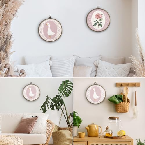 dvhdajed Coquette Pink Bow Goose Round Wall Art Decor, Preppy Goose Framed Canvas Art, Pink Nursery Wall Decor,Gooses Floral Wall Hanging Decor for Baby Nursery Bedroom Living Room, 10x10 In - Image 5