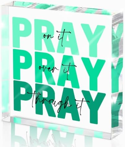 Pray on It Acrylic Sign 4x4in, Christian Room Decor for Women, Office Gift by MUZRUYOU