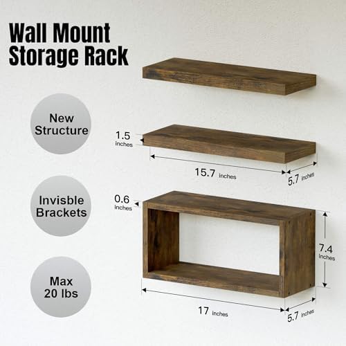 RICHER HOUSE 3-Set Brown Floating Wall Shelves, Bathroom Shelf Over Toilet - Image 2