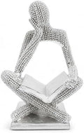 Sparkling Silver Reading Women Statue, Abstract Resin Thinker Sculptures by Neeenn