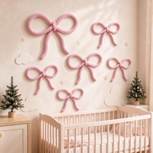 Barydat 6 Pcs Pink Bow Wall Decor, Coquette Bow Nursery Classroom Decor - Image 4