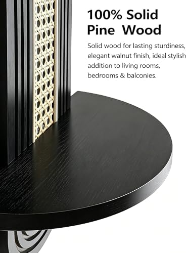 Floating Shelves for Wall, Boho Home Wall Decor,Rattan Plant Shelf Set of 2, Mid Century Small Decorative Shelf, Natural Wood Shelves for Living Room,Bedroom,House,Office (Black) - Image 5