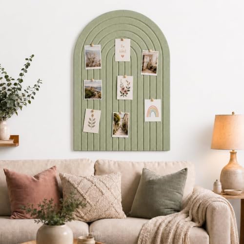 Large Arched Felt Bulletin Board, Sized 36" x 24" for Office & Wall Decor – 6 Customizable Adhesive Tiles with Pins are Perfect to Display Your Photos (Sage Green-A) - Image 7