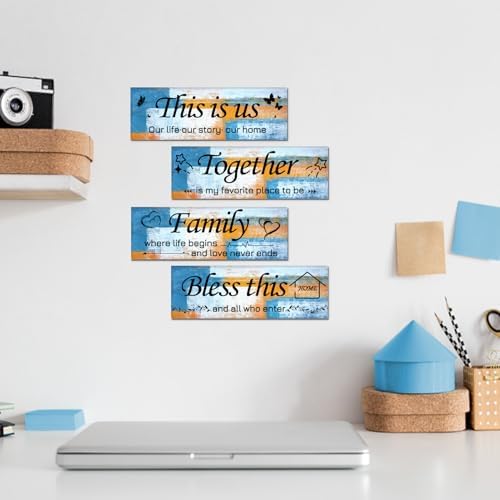 Lnond 4 Pieces Orange and Blue Abstract Living Room Wall Decor, Motivational Home Family Rustic Wall Art Decor for Bedroom Living Room, Rustic Wooden Farmhouse Home Decor, 12 x 4 Inch - Image 5