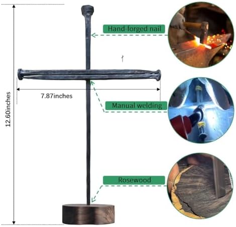 LeMeeOly Jesus Christ Crucifixion Nail Metal Cross Wooden Base, Baptism & Religious Gifts for Men Women,Christian Home Decor (Large (12" L x 8" W)) - Image 4