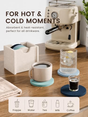 Fluxynara Felt Coasters with Holder, Set of 8 for Drinks, Ocean Gradient - Image 5
