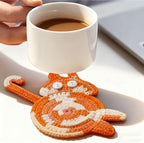 Drink Coaster, Woven Creative Coasters for Cat Lovers, Gag Gifts Cat Coffee Coaster for Desk Accessories Home Decor Tabletop Protection(Gray) - Image 4