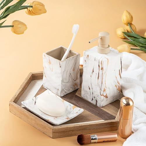 RQYIXI Ceramic Bathroom Accessories Set,Gold,4 Piece,Marble Design - Image 5