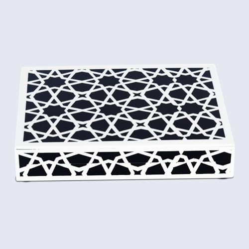 Handicrafts Home Decorative Storage Box with Lid, Black and White Moroccan Zellij Decorative Remote Control Box, Slim Coffee Table Storage Box for Shelf, Desk & Living Room Decor, Zellij 8 x 6 x 1.5 - Image 4