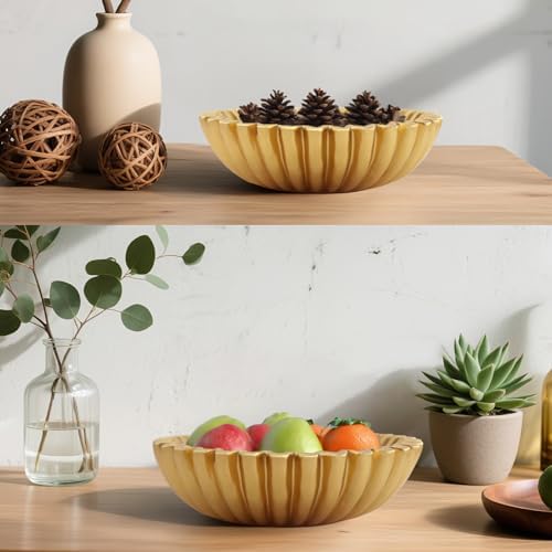 Large Modern Decorative Ruffle Bowl for Home Decor Fruit Bowl Organic Catch All Key Kitchen Entryway Shelf Coffee Table,Gold - Image 5