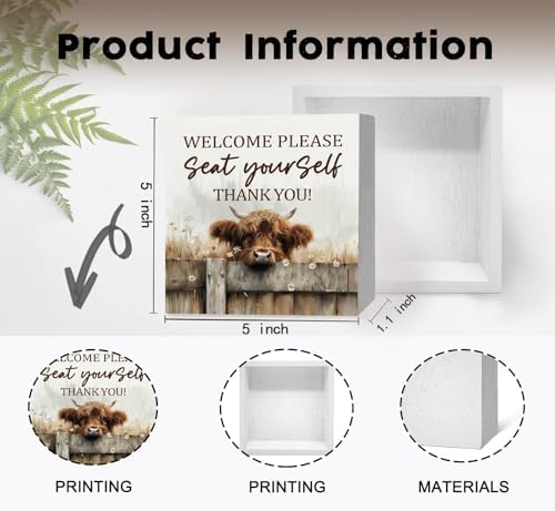Highland Cow Bathroom Decor Sign - Farmhouse Western Animal Bathroom Decor,Rustic Farm Animal Welcome Please Seat Yourself Thank You Signs,Highland Cow Gifts for Women Signs & Plaques - Image 7