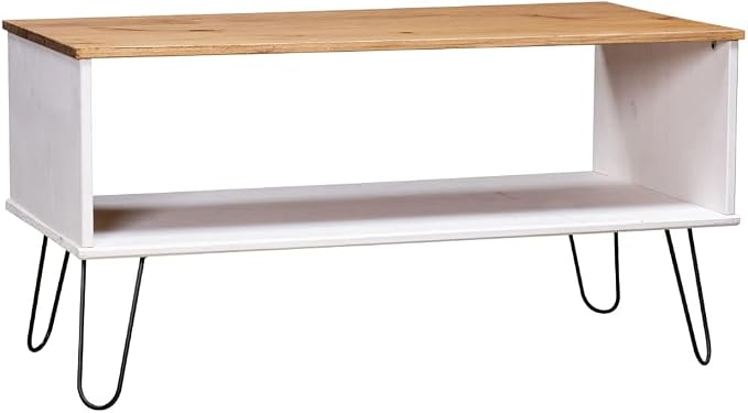 White & Natural Solid Pine Wood Coffee Table, Scandinavian Style, by Unknown